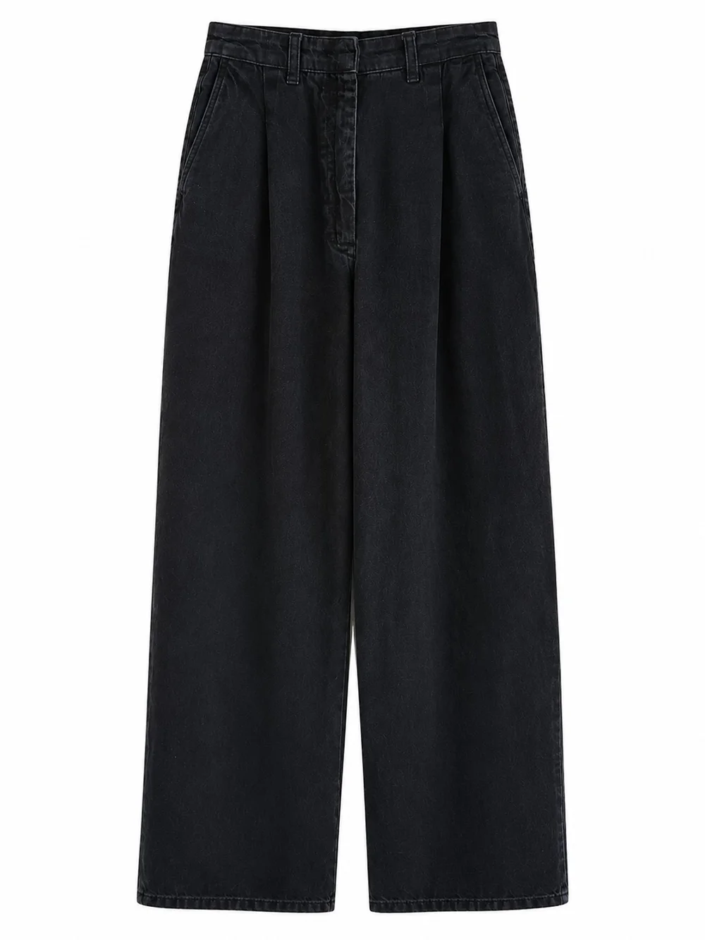 Zara High Rise Pleated Wide Leg Pants Black Trouser Jeans USA 2 EU 34 - Picture 2 of 13